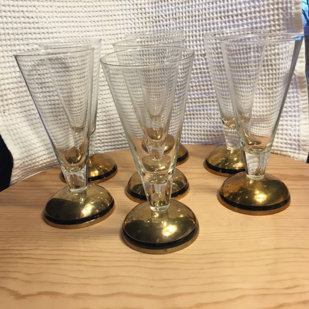 Set of 4 Vintage Pier 1 Brass Base Champagne|Cocktail Fluted Glasses | B…